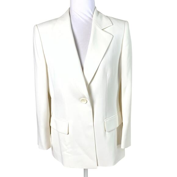 Kasper Petite Size 10P Blazer Jacket One Button White Career Minimalist - Picture 1 of 8